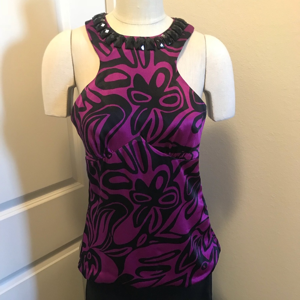 100% Silk Trina Turk Blouse with Gem Detail